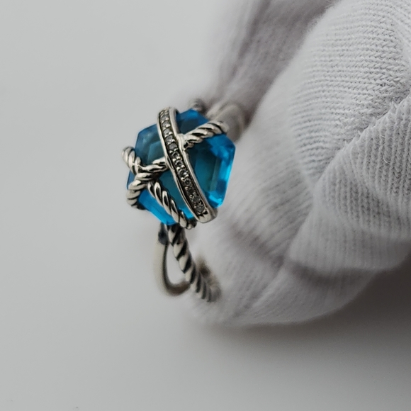 David Yurman Jewelry - David Yurman Cable Wrap Ring with Blue Topaz and Diamonds